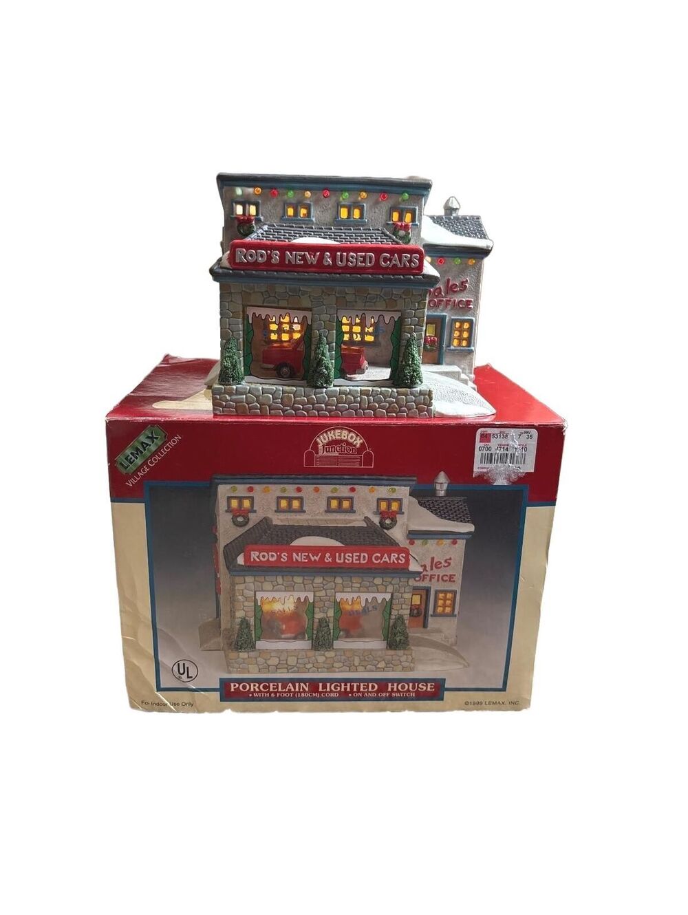 Lemax Jukebox Junction Rods New Used Cars Lighted Porcelain Village 1999 95362